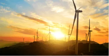 sunny landscape with windmills